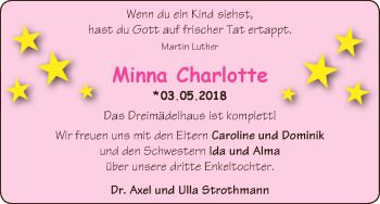 Babyanzeige von Minna Charlotte  von Osterholzer Kreisblatt