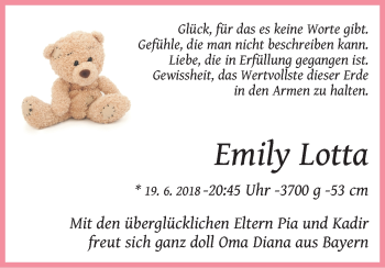 Babyanzeige von Emily Lotta  von WESER-KURIER