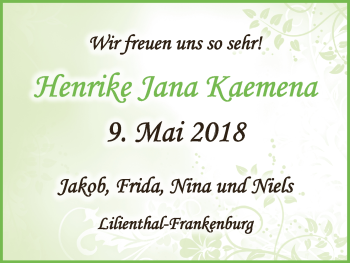 Babyanzeige von Henrike Jana Kaemena von Wuemme Zeitung