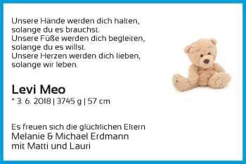 Babyanzeige von Levi Meo Erdmann von Regionale Rundschau/Syker Kurier