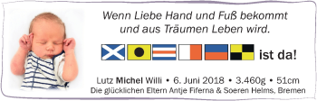 Babyanzeige von Lutz Michel Willi  von WESER-KURIER