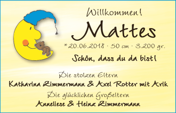 Babyanzeige von Mattes  von WESER-KURIER