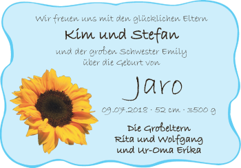 Babyanzeige von Jaro  von Osterholzer Kreisblatt