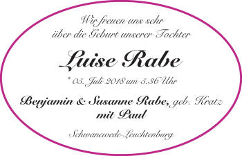 Babyanzeige von Luise Rabe von WESER-KURIER