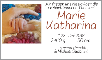 Babyanzeige von Marie Katharina  von WESER-KURIER