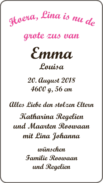 Babyanzeige von Emma Louisa  von WESER-KURIER