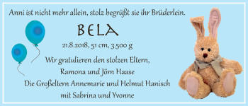 Babyanzeige von Bela Haase von WESER-KURIER