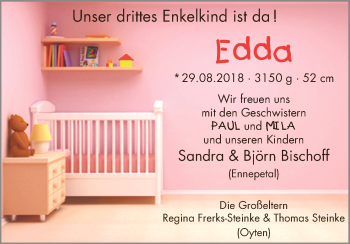 Babyanzeige von Edda Bischoff von WESER-KURIER