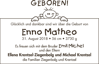 Babyanzeige von Enno Matheo  von WESER-KURIER