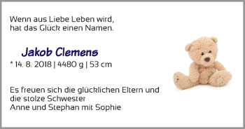 Babyanzeige von Jakob Clemens von WESER-KURIER