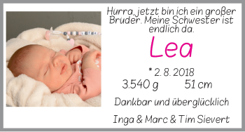 Babyanzeige von Lea Sievert von WESER-KURIER