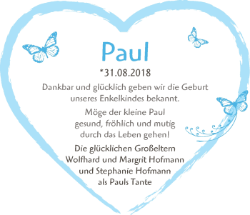 Babyanzeige von Paul  von WESER-KURIER
