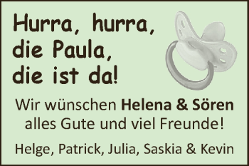 Babyanzeige von Paula  von WESER-KURIER