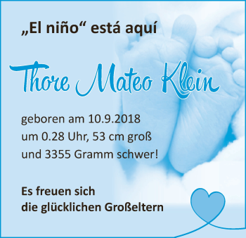Babyanzeige von Thore Mateo Klein von Regionale Rundschau/Syker Kurier