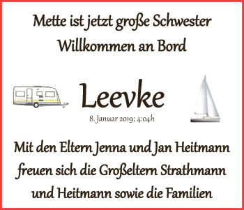 Babyanzeige von Leevke Heitmann von WESER-KURIER