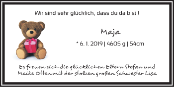 Babyanzeige von Maja Otten von Regionale Rundschau/Syker Kurier
