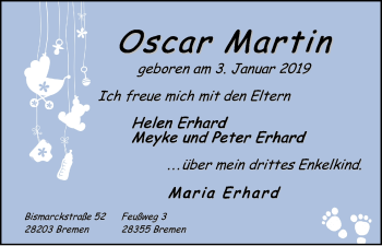 Babyanzeige von Oscar Martin Erhard von WESER-KURIER