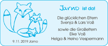 Babyanzeige von Jarno Voß von WESER-KURIER