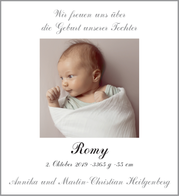 Babyanzeige von Romy Heilgenberg von WESER-KURIER