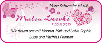 Babyanzeige von Malou Leevke Bauer von WESER-KURIER