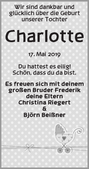 Babyanzeige von Charlotte  von Osterholzer Kreisblatt