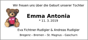 Babyanzeige von Emma Antonia  von WESER-KURIER