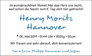 Babyanzeige von Henry Moritz Hannover von WESER-KURIER