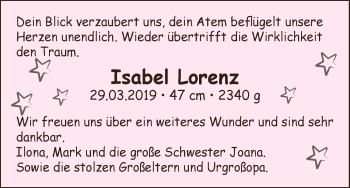 Babyanzeige von Isabel Lorenz von Osterholzer Kreisblatt