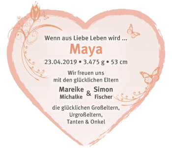 Babyanzeige von Maya Michalke von Regionale Rundschau/Syker Kurier