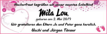 Babyanzeige von Mila Lou  von WESER-KURIER