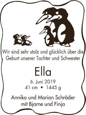 Babyanzeige von Ella Schröder von WESER-KURIER