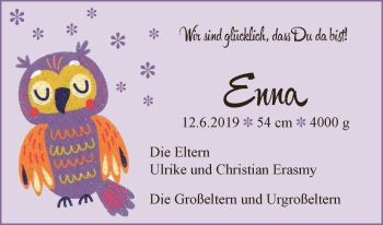 Babyanzeige von Enna Erasmy von Osterholzer Kreisblatt