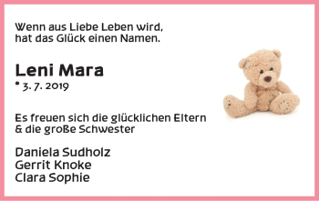Babyanzeige von Leni Mara  von WESER-KURIER