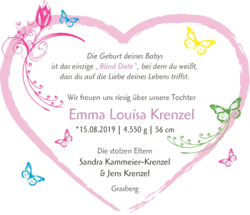 Babyanzeige von Emma Lousia Krenzel von WESER-KURIER