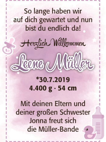 Babyanzeige von Leene Müller von WESER-KURIER