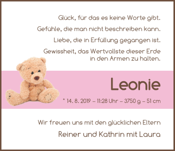 Babyanzeige von Leonie  von Osterholzer Kreisblatt