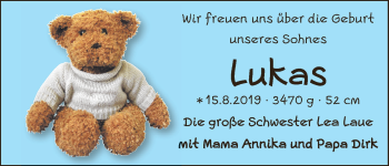 Babyanzeige von Lukas  von Delmenhorster Kurier