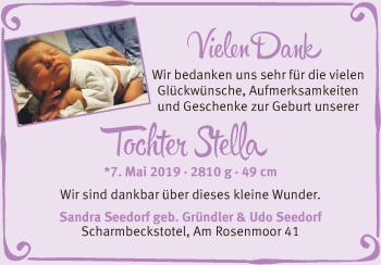 Babyanzeige von Stella  von Osterholzer Kreisblatt