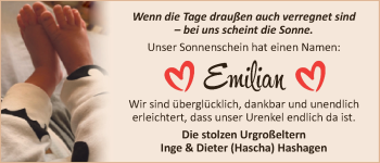 Babyanzeige von Emilian Bastin von WESER-KURIER