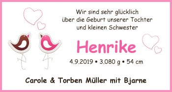 Babyanzeige von Henrike Müller von WESER-KURIER