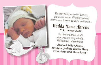 Babyanzeige von Hedda Marie Ahrens von Osterholzer Kreisblatt
