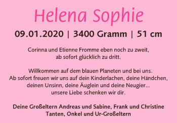 Babyanzeige von Helena Sophie Fromme von Osterholzer Kreisblatt