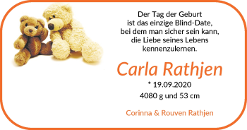 Babyanzeige von Carla Rathjen von Osterholzer Kreisblatt