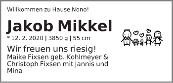 Babyanzeige von Jakob  Mikkel von WESER-KURIER