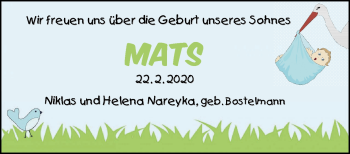 Babyanzeige von Mats Nareyka von WESER-KURIER
