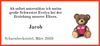 Babyanzeige von Jacob  von Osterholzer Kreisblatt