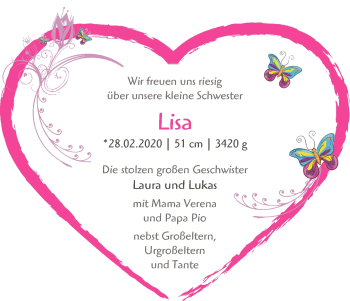 Babyanzeige von Lisa Piotrowski von Die Norddeutsche