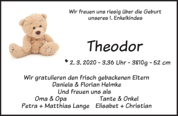 Babyanzeige von Theodor Helmke von WESER-KURIER