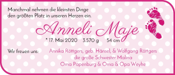 Babyanzeige von Anneli Maje Röttgers von Regionale Rundschau/Syker Kurier
