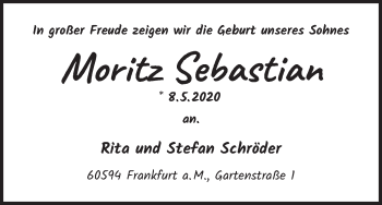 Babyanzeige von Moritz Sebastian Schröder von WESER-KURIER